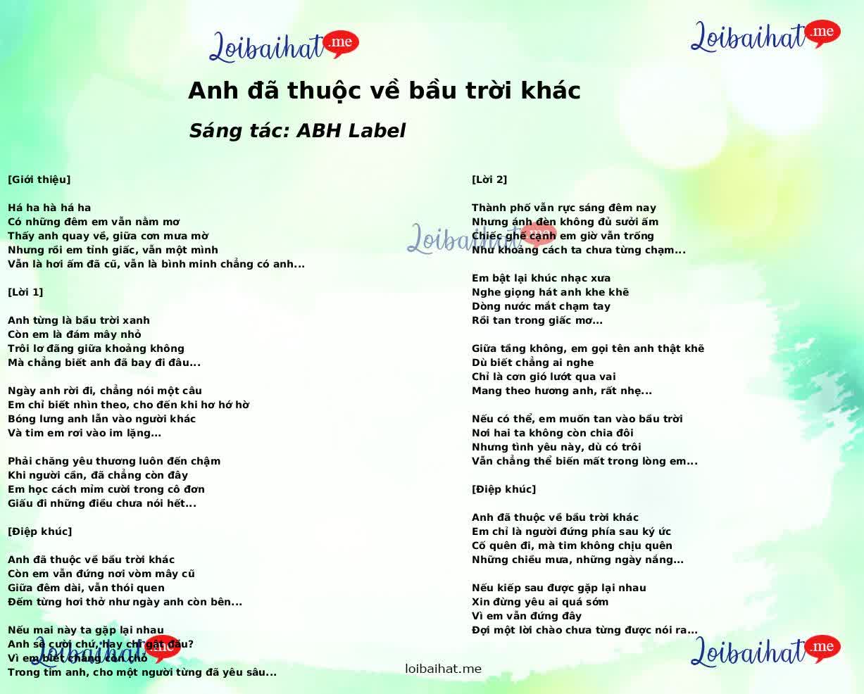 Anh đã thuộc về bầu trời khác