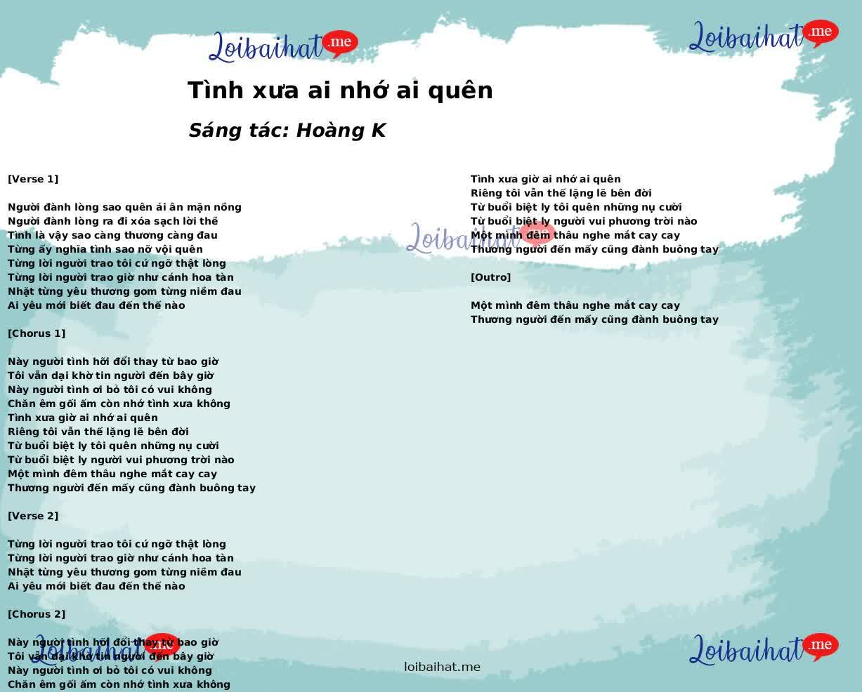 Tình xưa ai nhớ ai quên