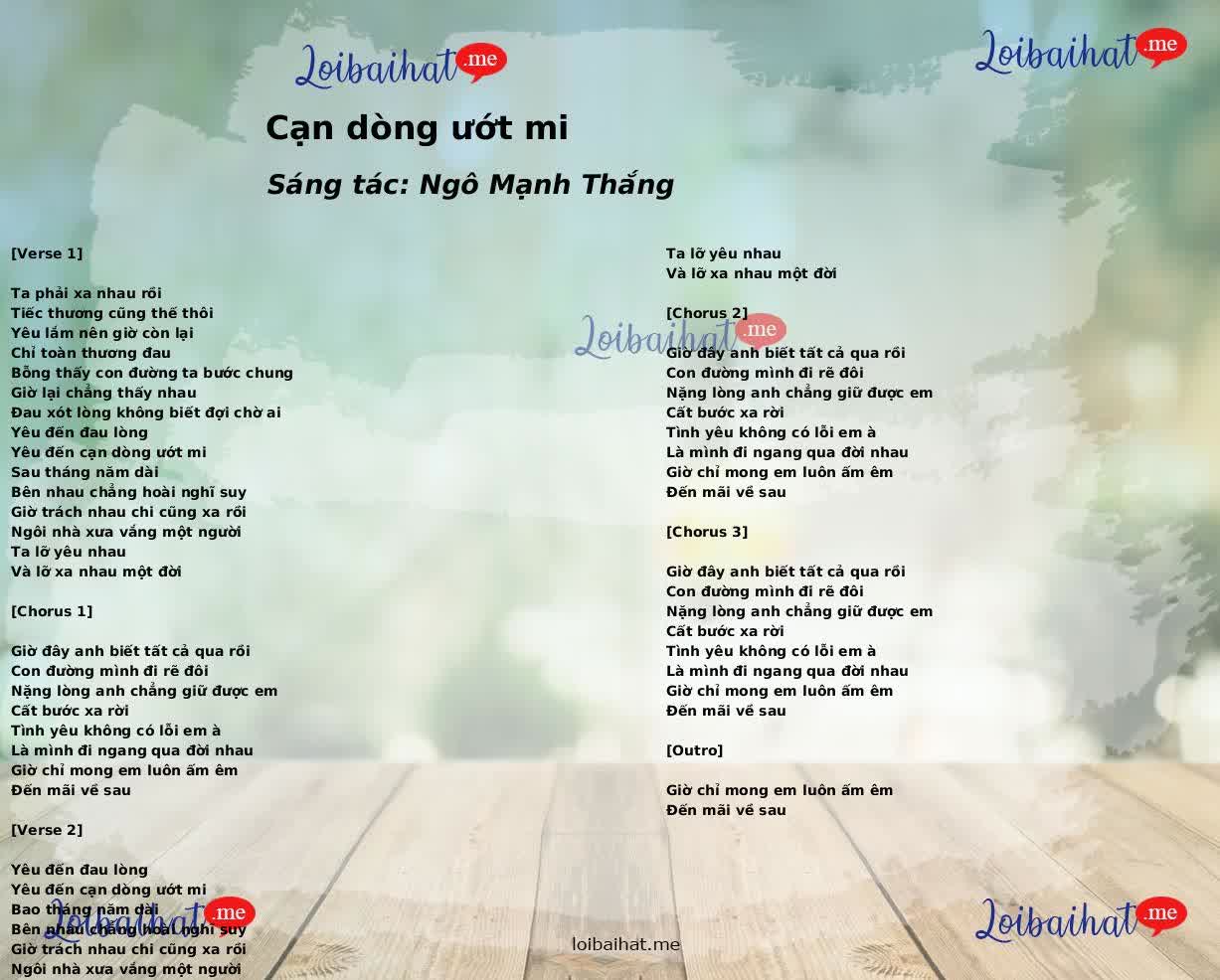 Cạn dòng ướt mi