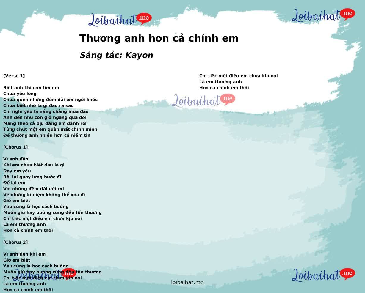 Thương anh hơn cả chính em