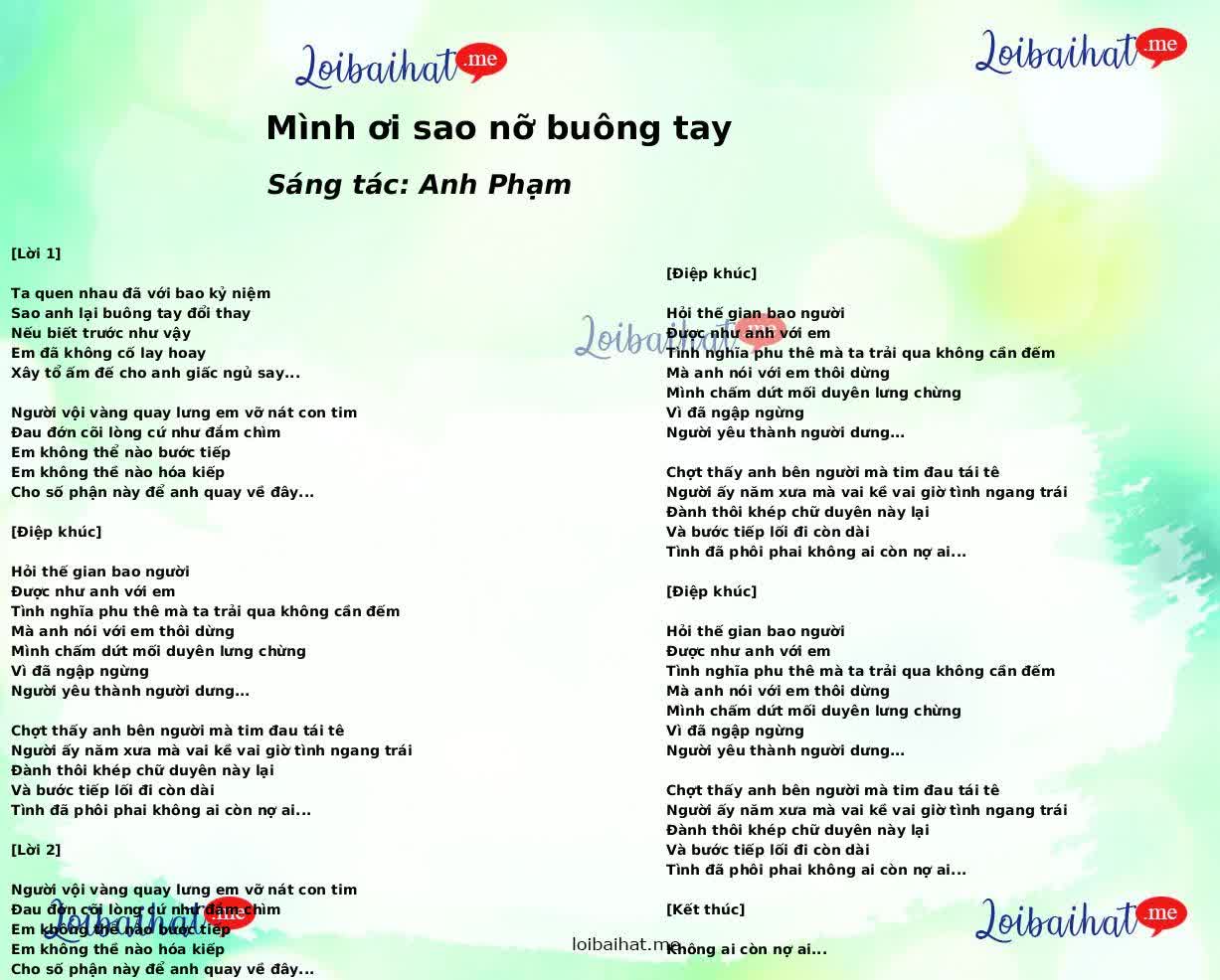 Mình ơi sao nỡ buông tay