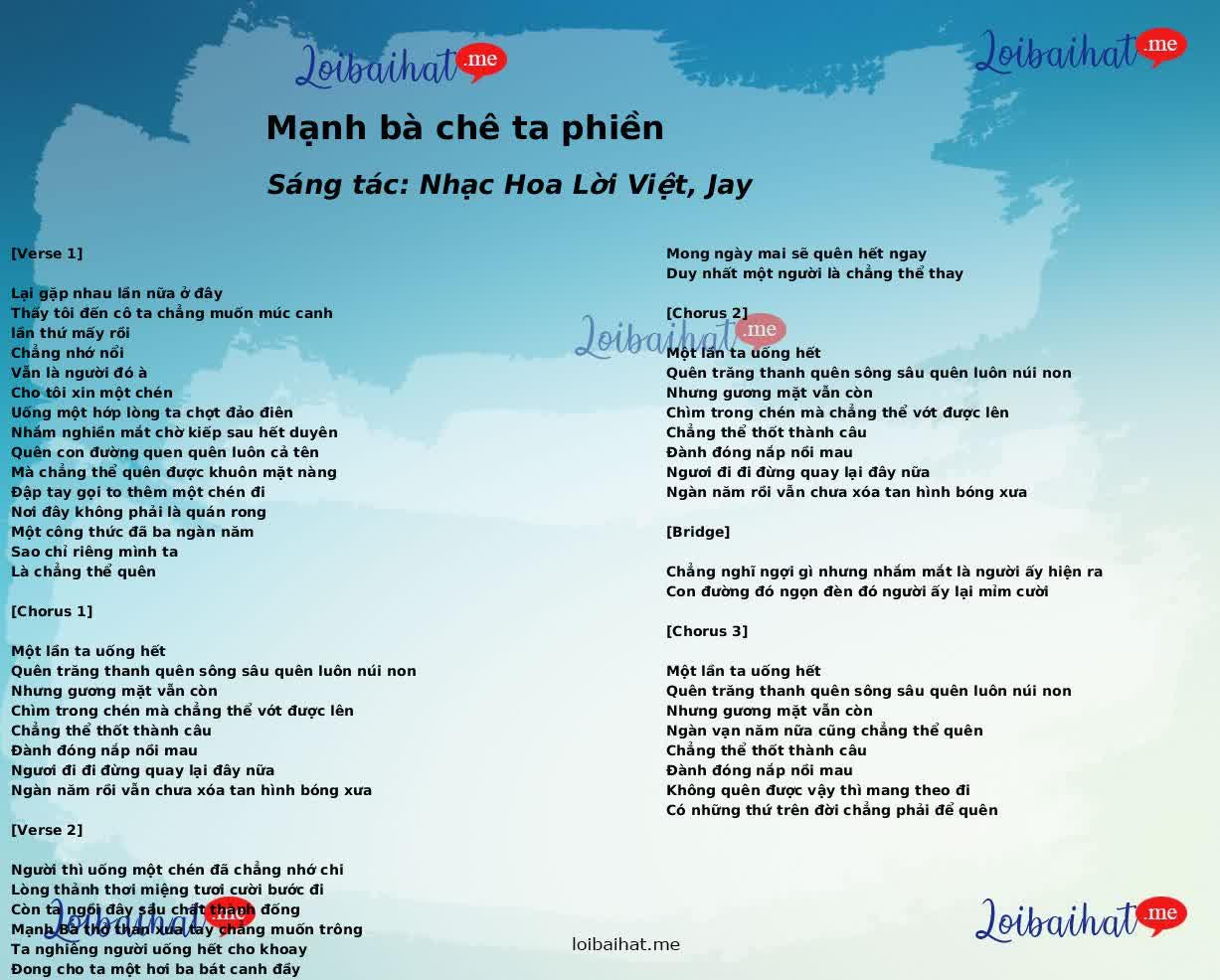 Mạnh bà chê ta phiền