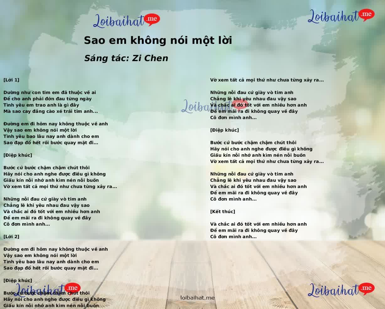 Sao em không nói một lời