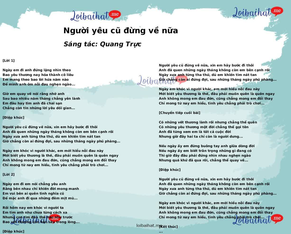 Người yêu cũ đừng về nữa