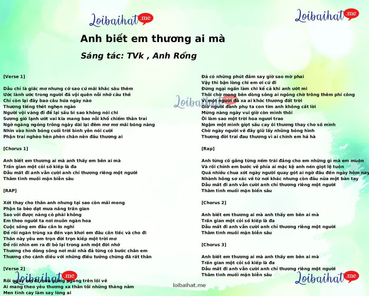 Anh biết em thương ai mà