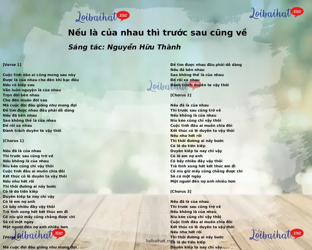 Nếu là của nhau thì trước sau cũng về