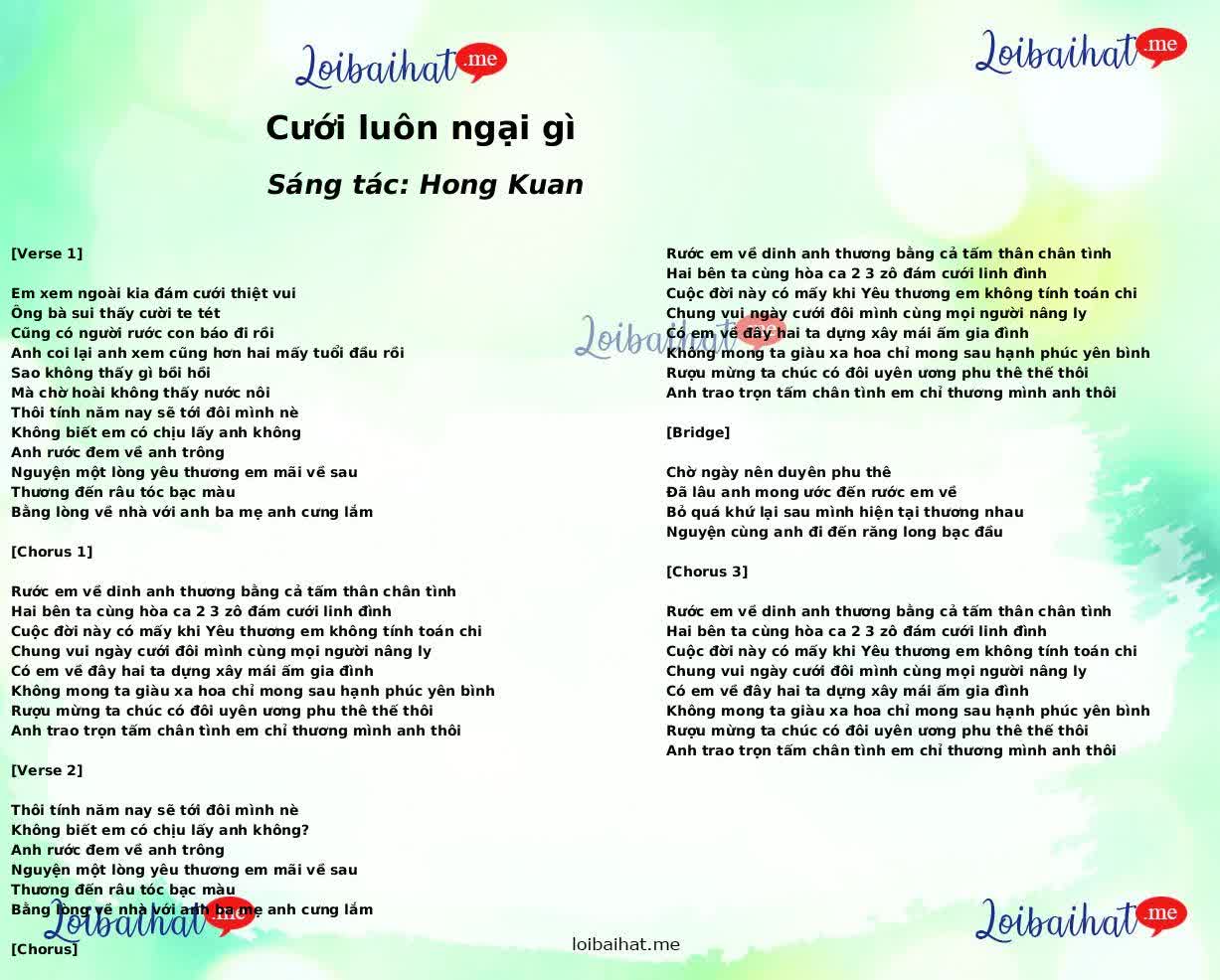 Cưới luôn ngại gì