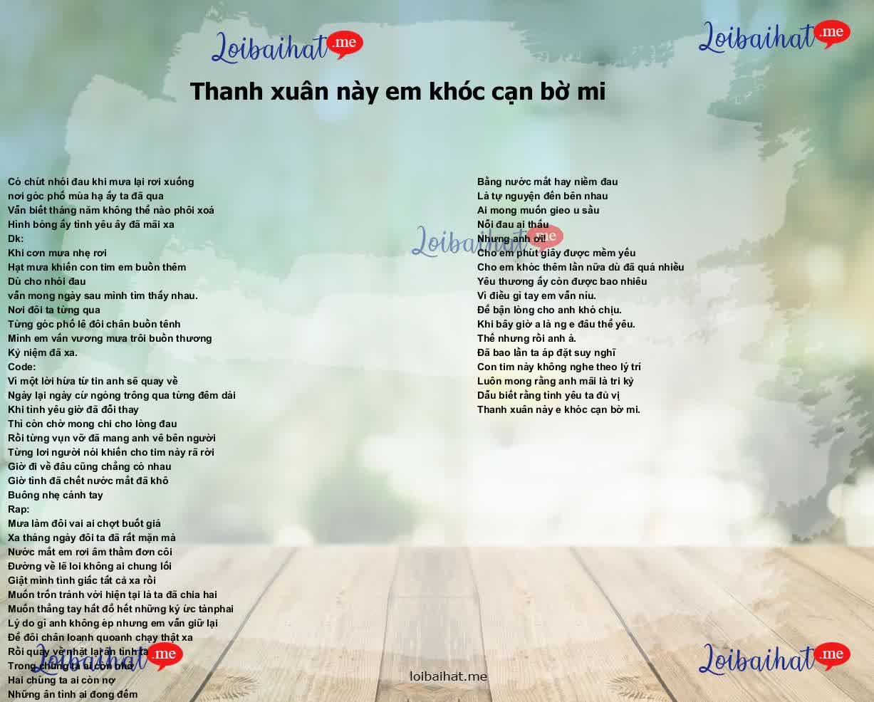 Thanh xuân này em khóc cạn bờ mi
