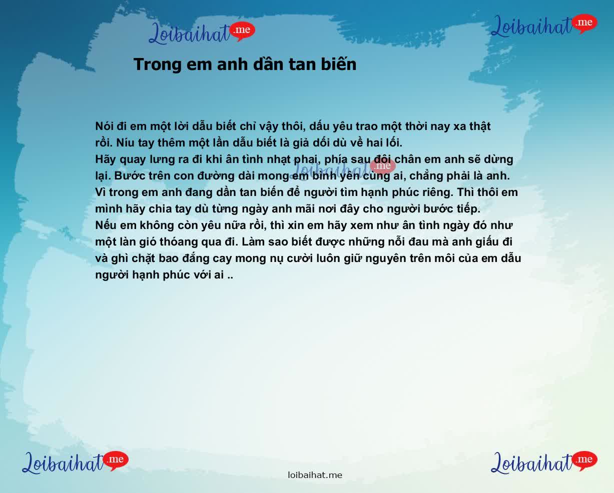 Trong em anh dần tan biến