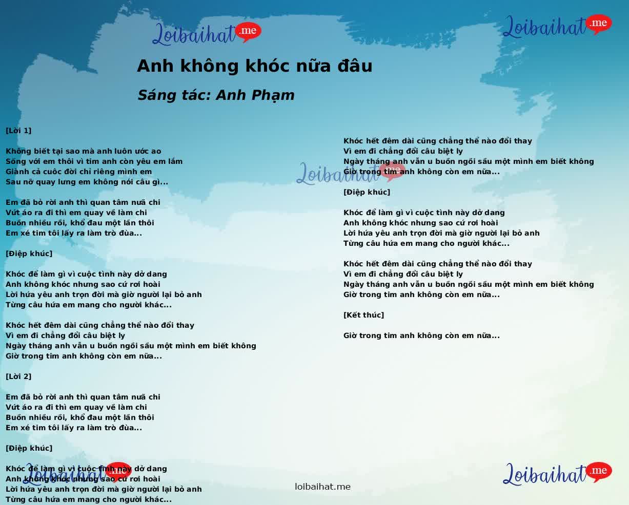 Anh không khóc nữa đâu