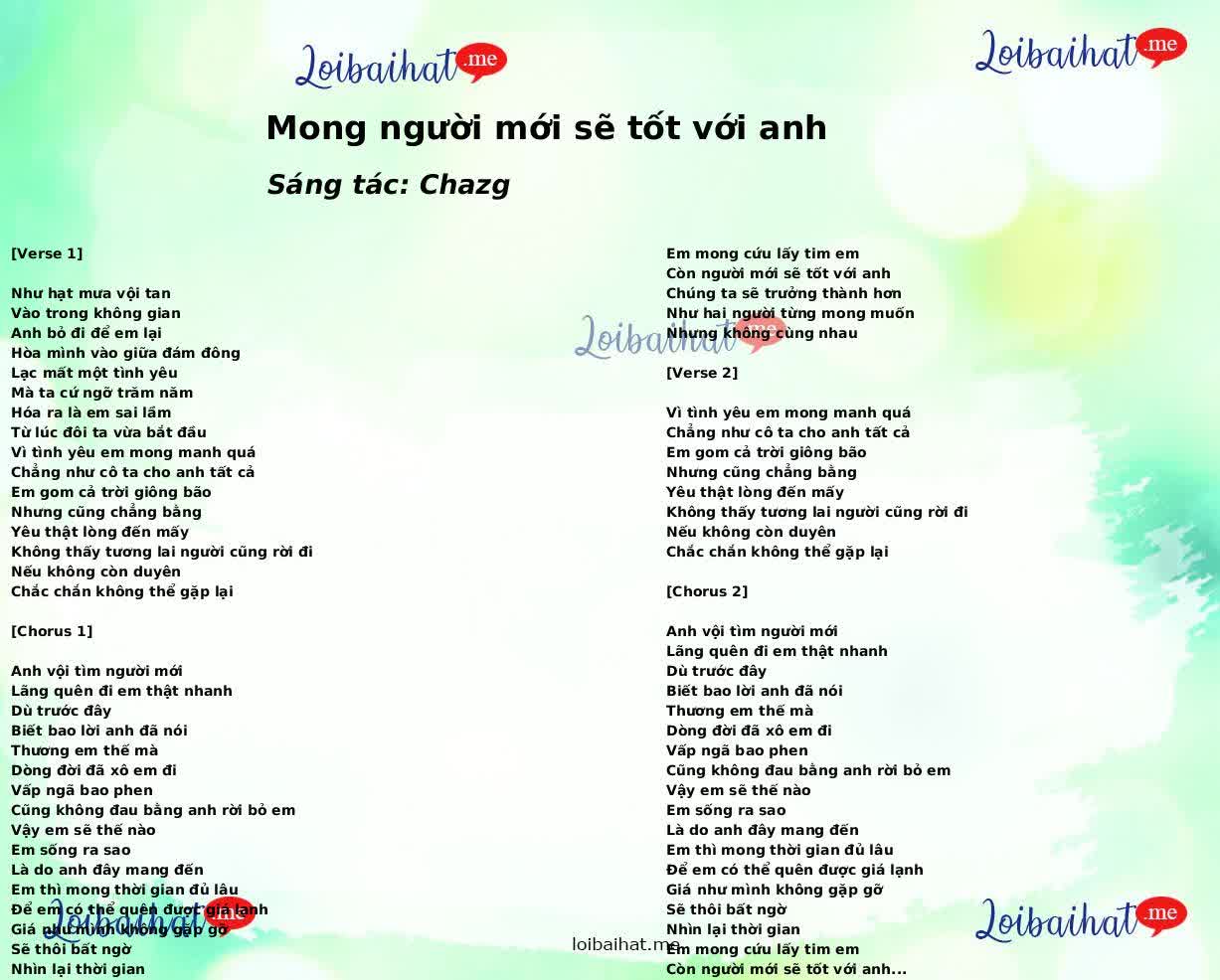 Mong người mới sẽ tốt với anh
