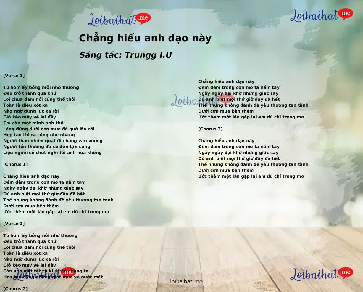 Chẳng hiểu anh dạo này