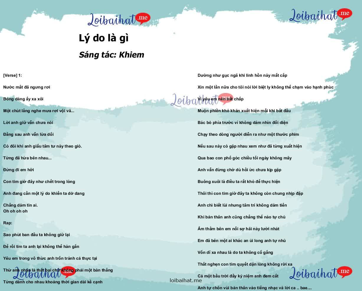 Lời bài hát Lý do là gì