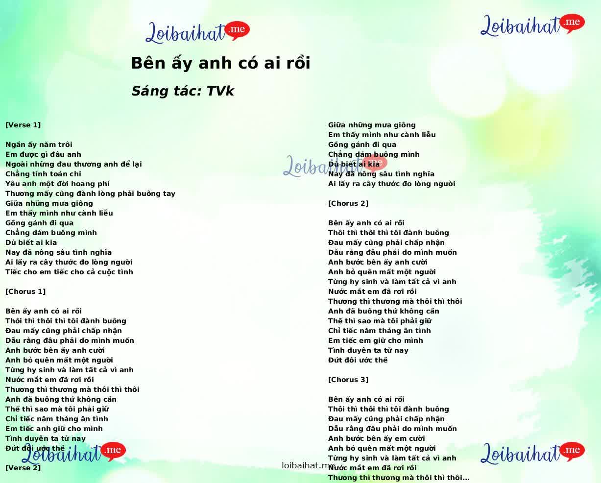 Bên ấy anh có ai rồi