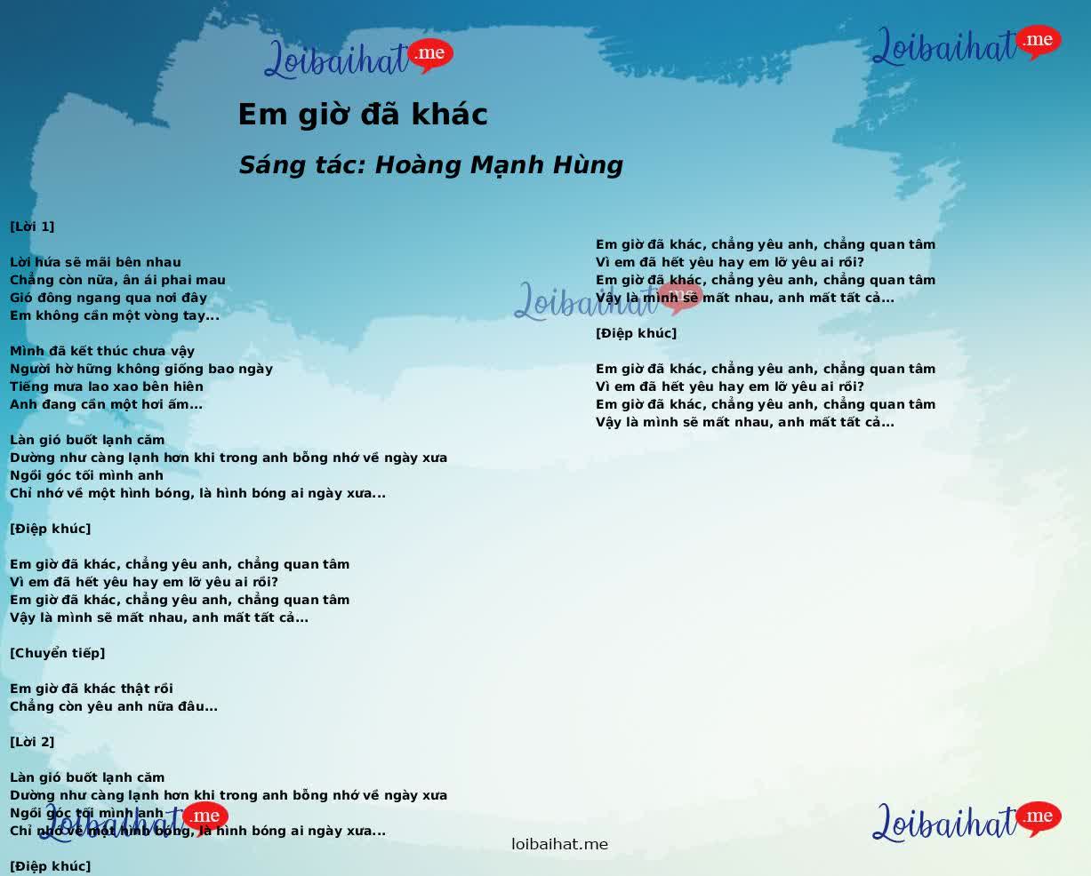 Em giờ đã khác