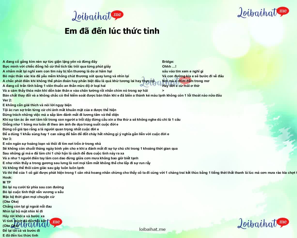Em đã đến lúc thức tỉnh