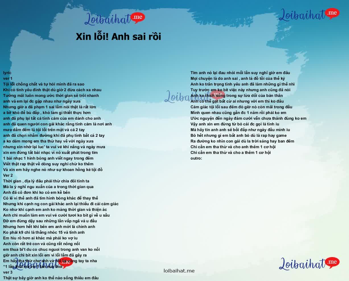 Lời bài hát Xin lỗi! Anh sai rồi