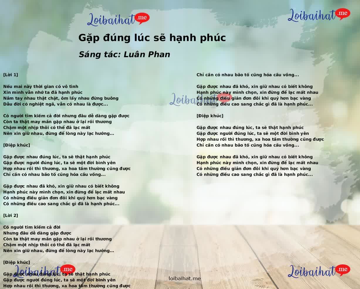 Gặp đúng lúc sẽ hạnh phúc