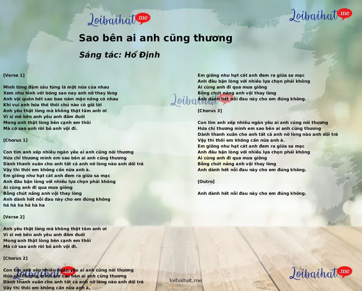 Sao bên ai anh cũng thương