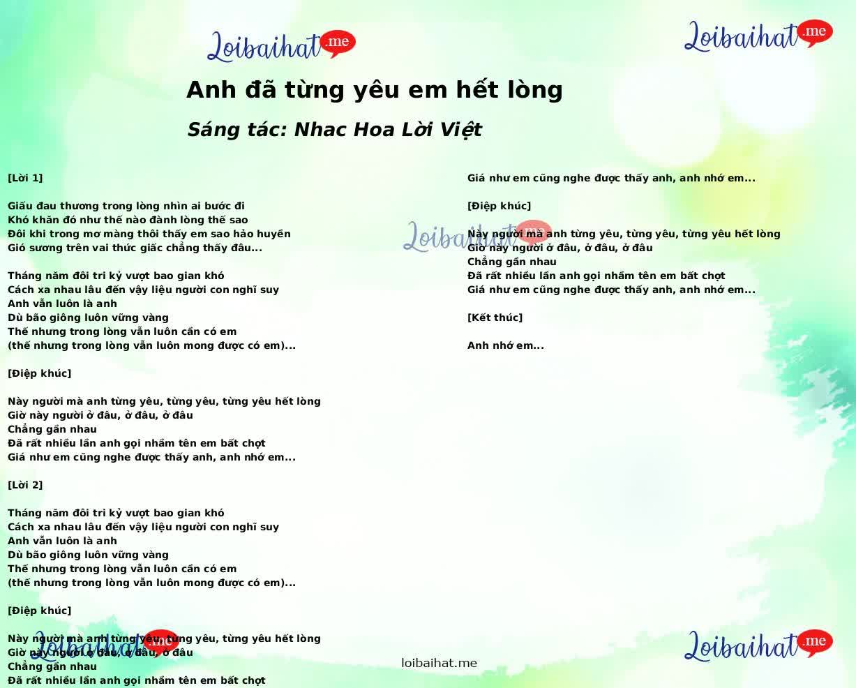 Anh đã từng yêu em hết lòng