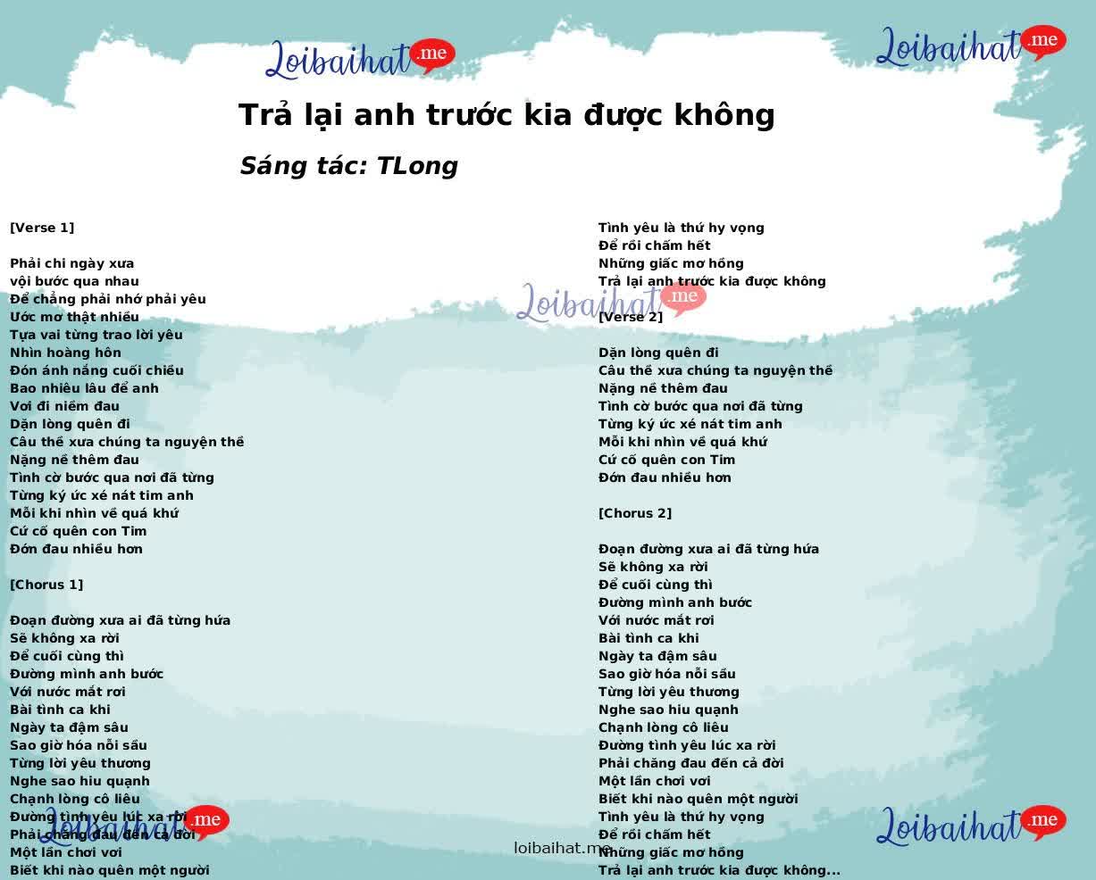 Trả lại anh trước kia được không