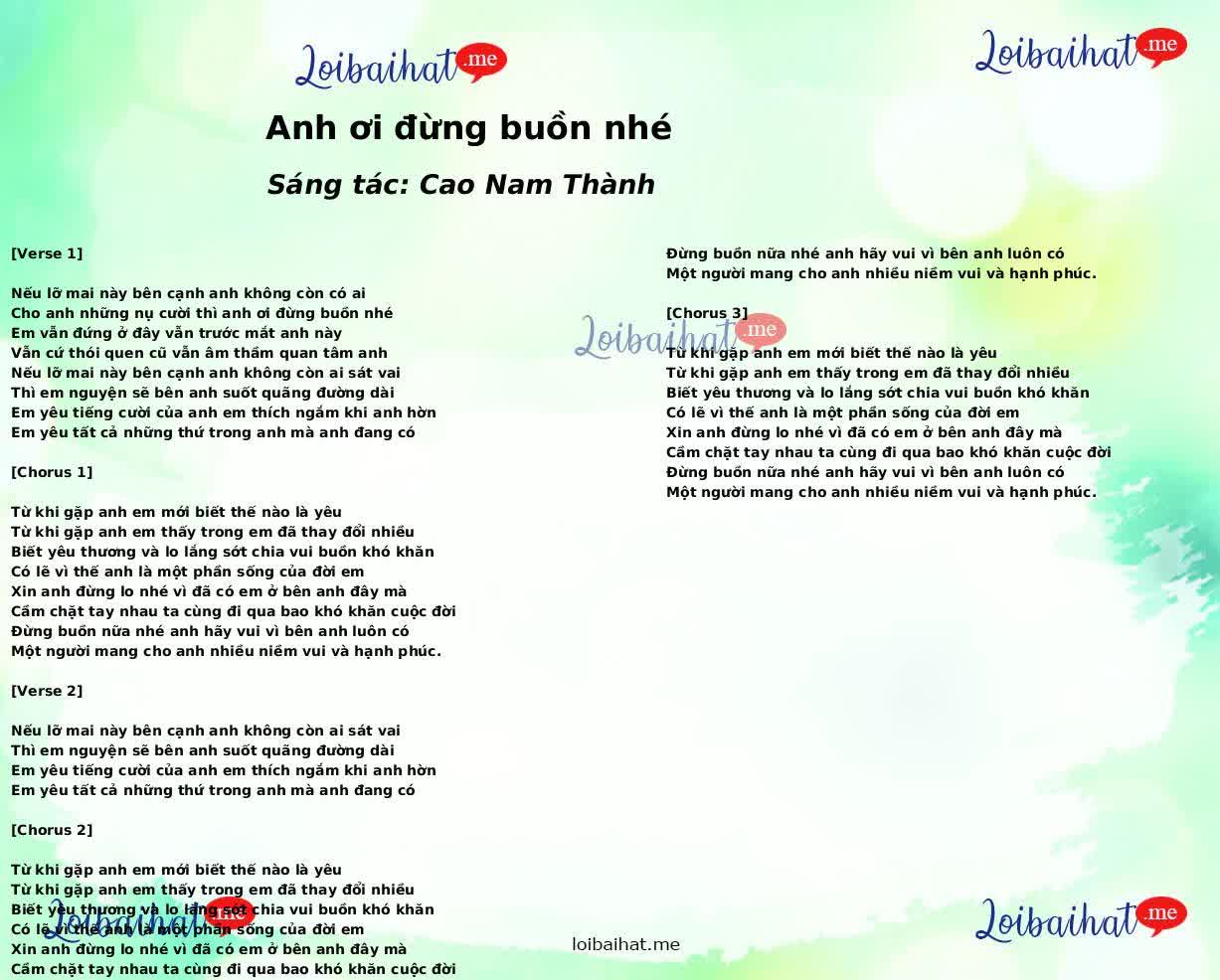 Anh ơi đừng buồn nhé