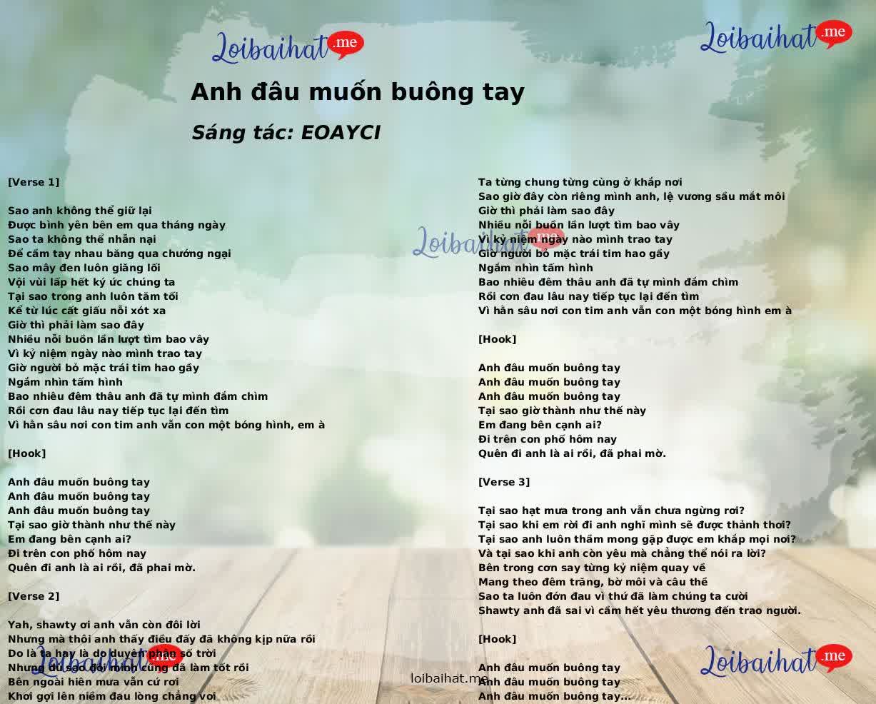 Lời bài hát Anh đâu muốn buông tay