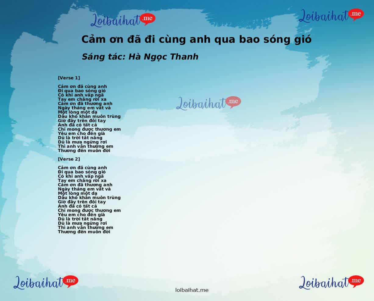 Lời bài hát Cảm ơn đã đi cùng anh qua bao sóng gió
