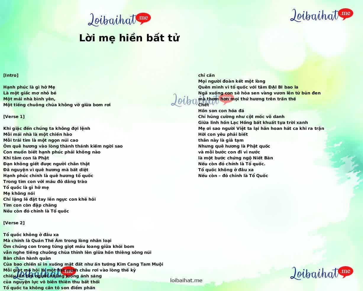 Lời mẹ hiền bất tử