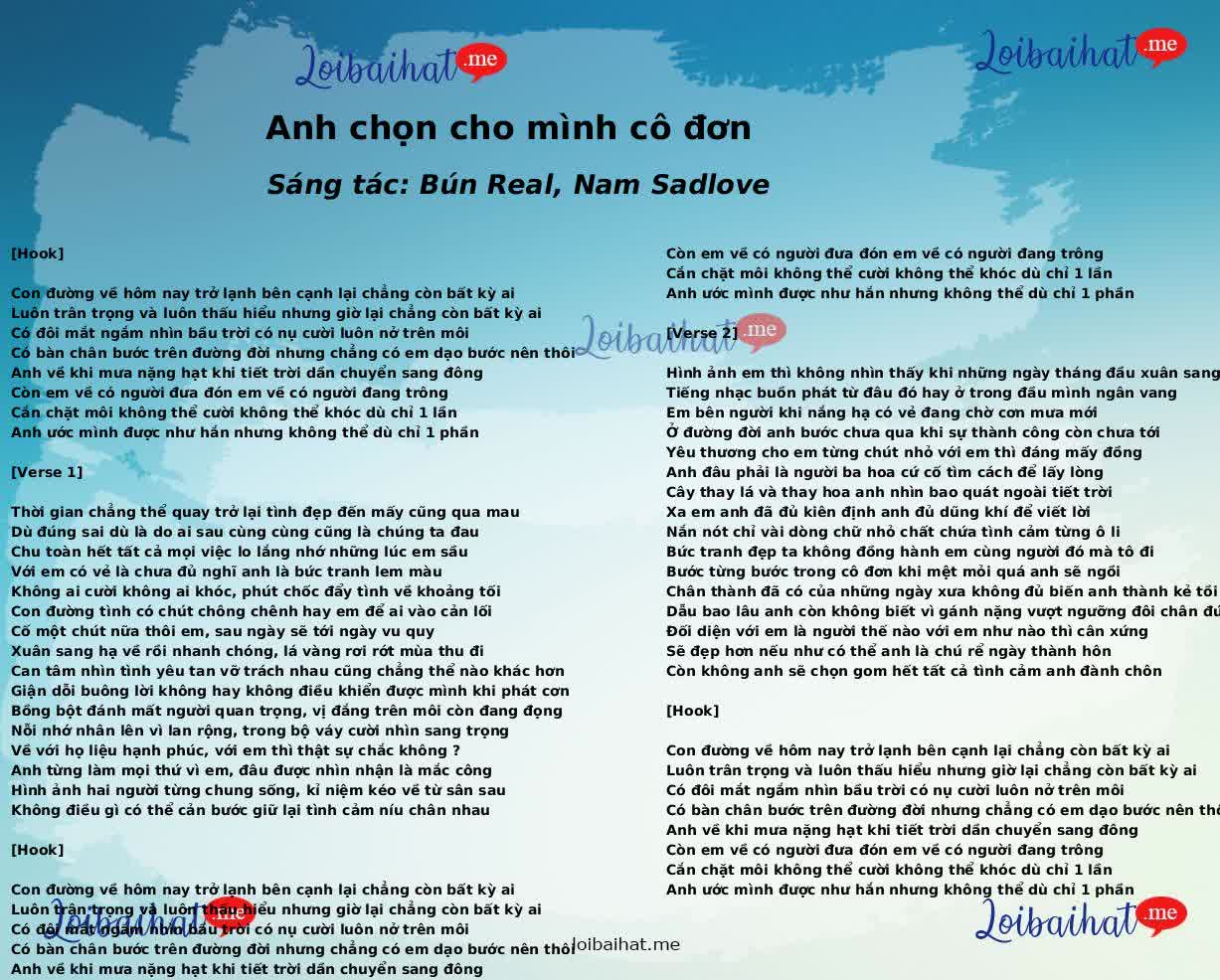 Anh chọn cho mình cô đơn