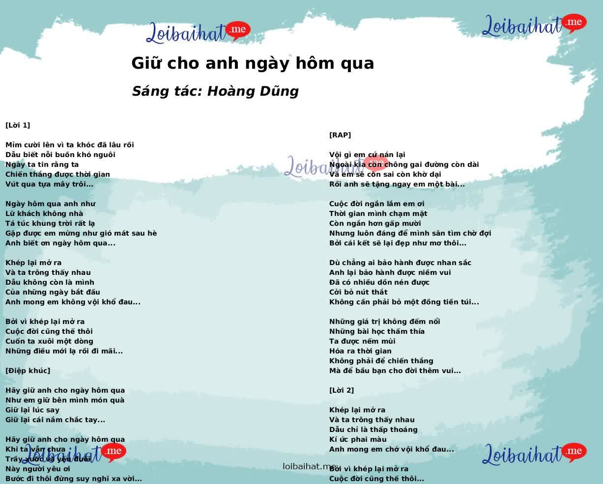 Giữ cho anh ngày hôm qua