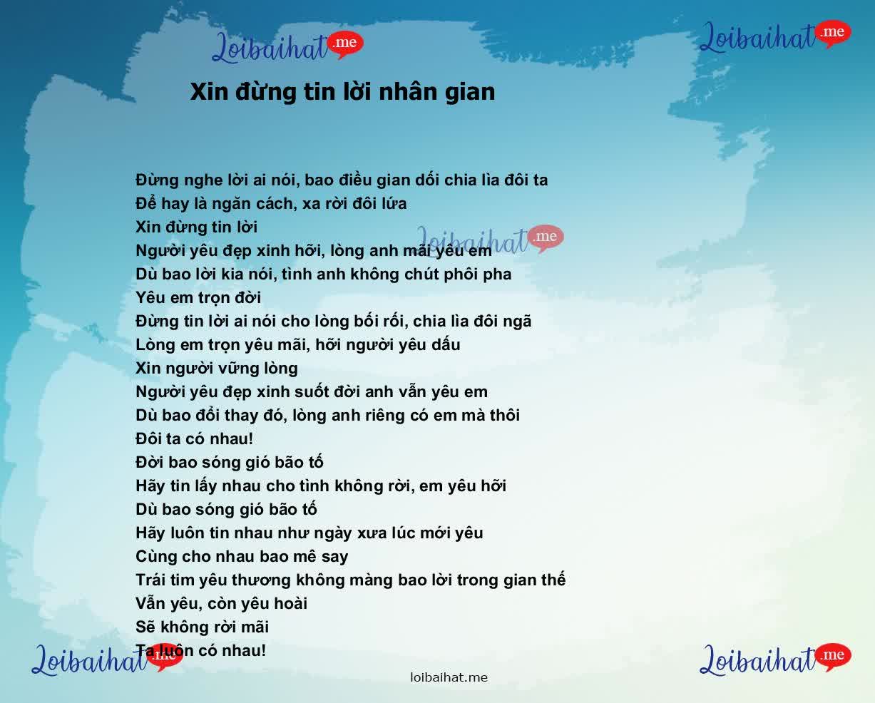 Xin đừng tin lời nhân gian