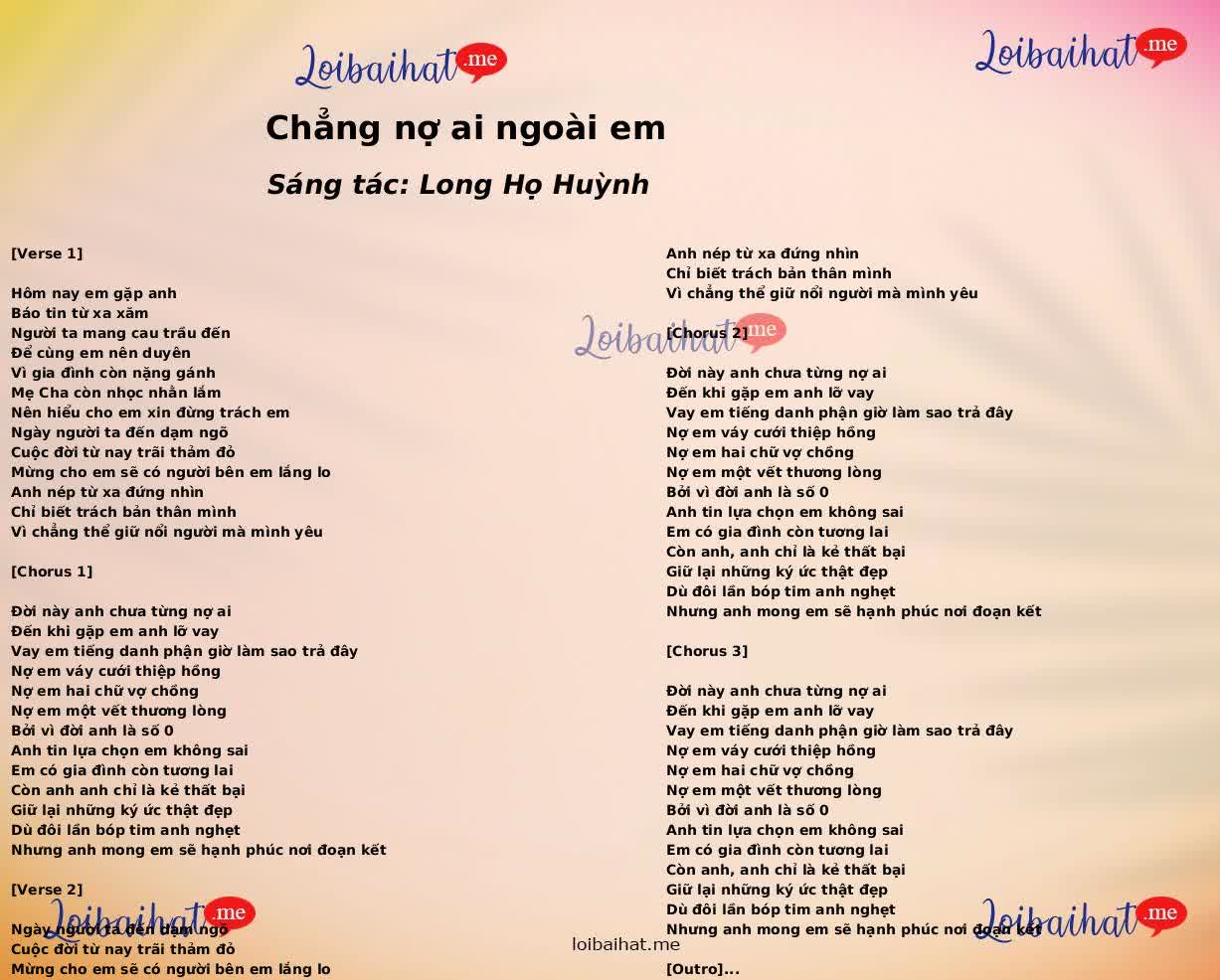 Chẳng nợ ai ngoài em