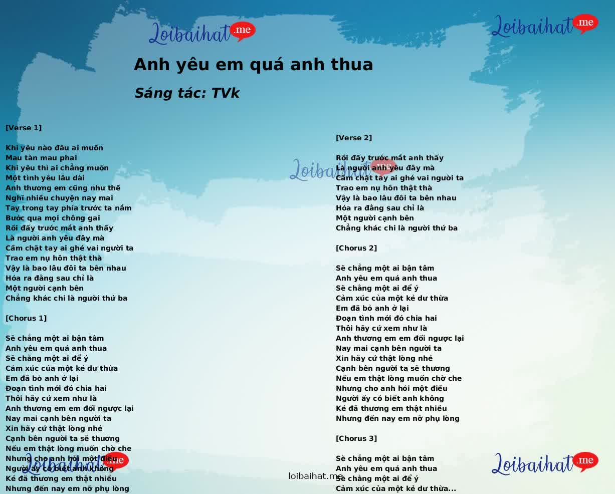 Anh yêu em quá anh thua