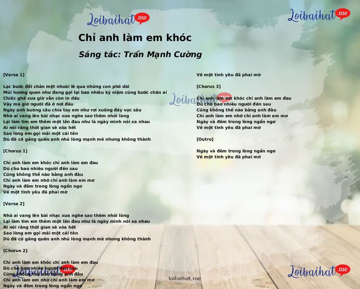 Chỉ anh làm em khóc