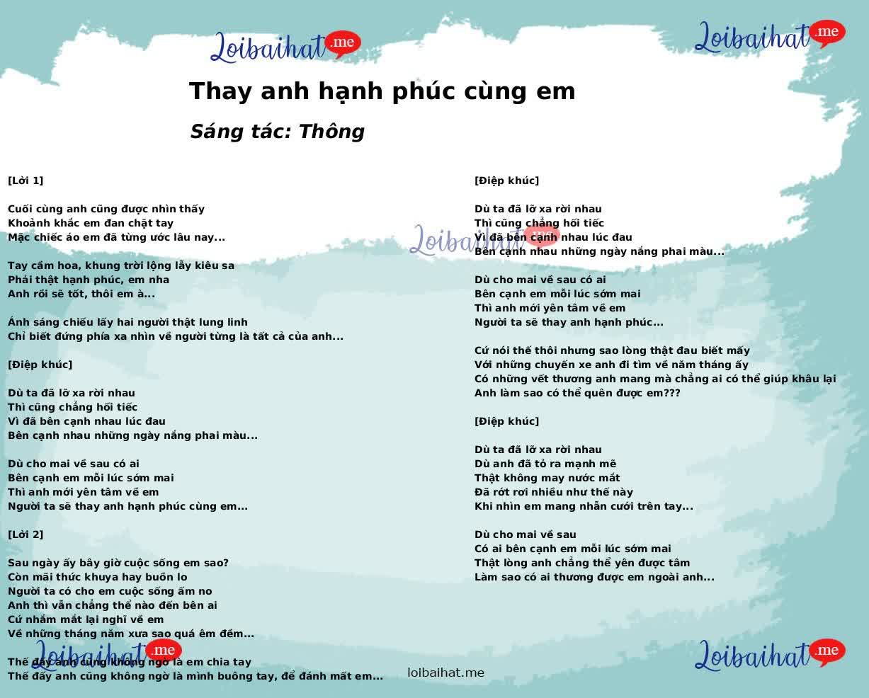 Thay anh hạnh phúc cùng em