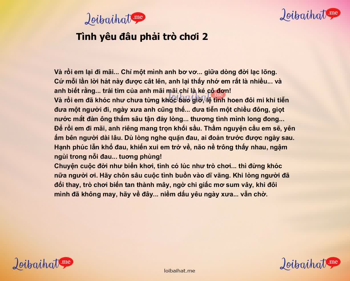 Tình yêu đâu phải trò chơi 2