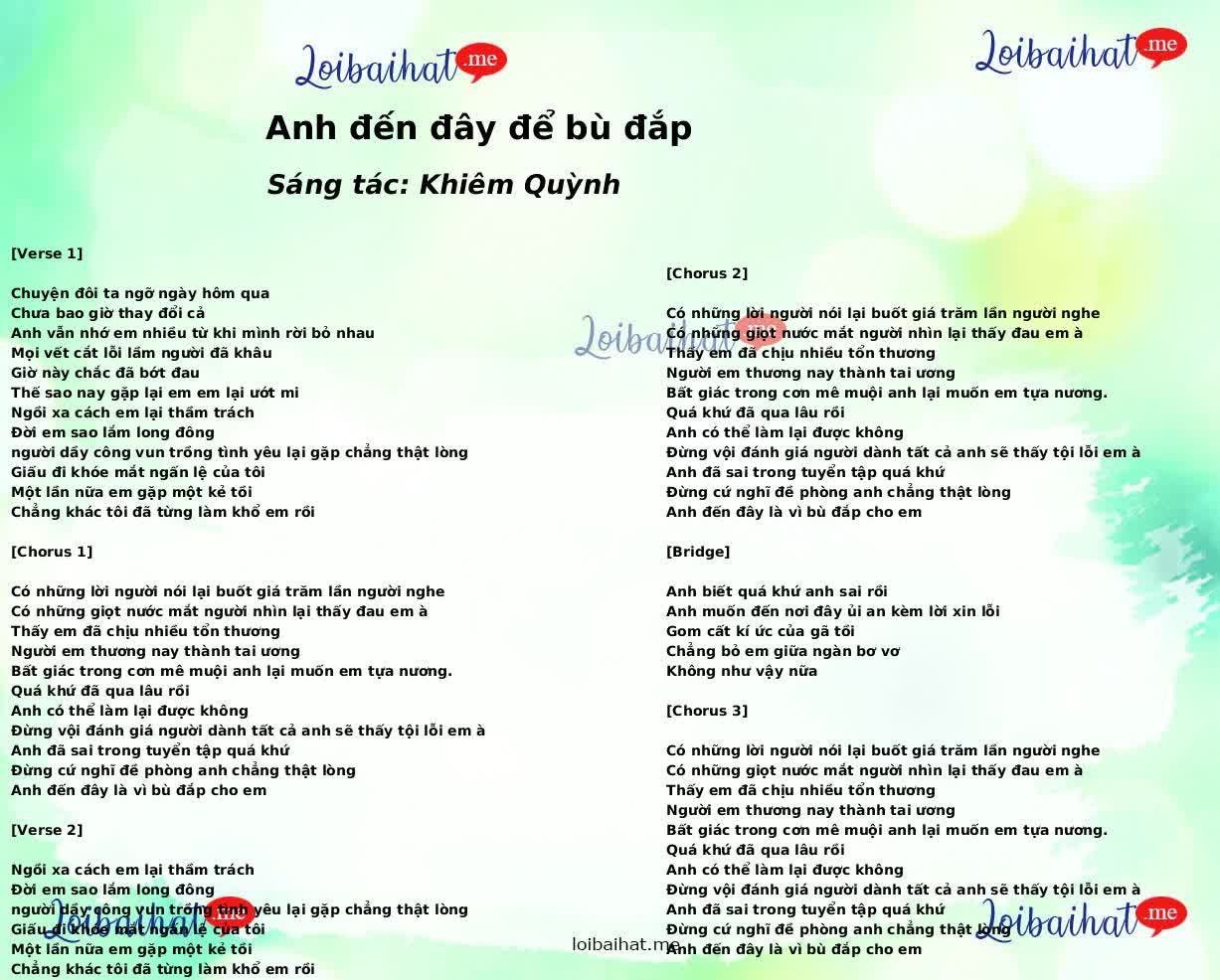 Anh đến đây để bù đắp