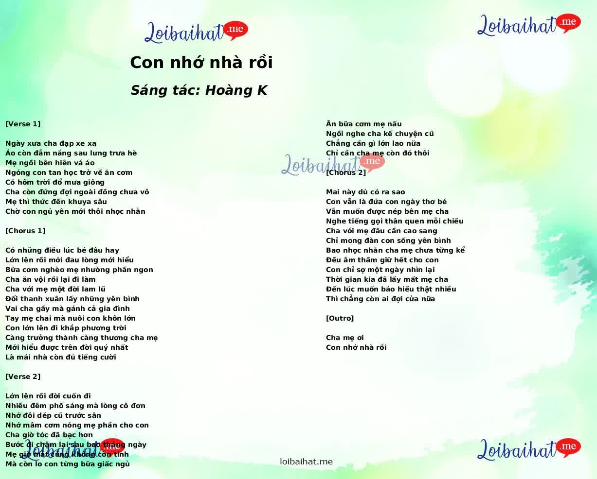 Con nhớ nhà rồi