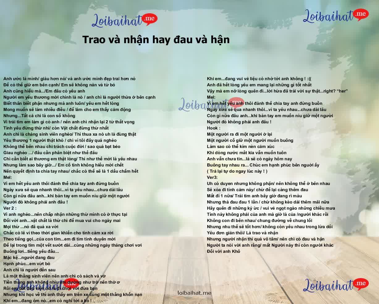 Trao và nhận hay đau và hận