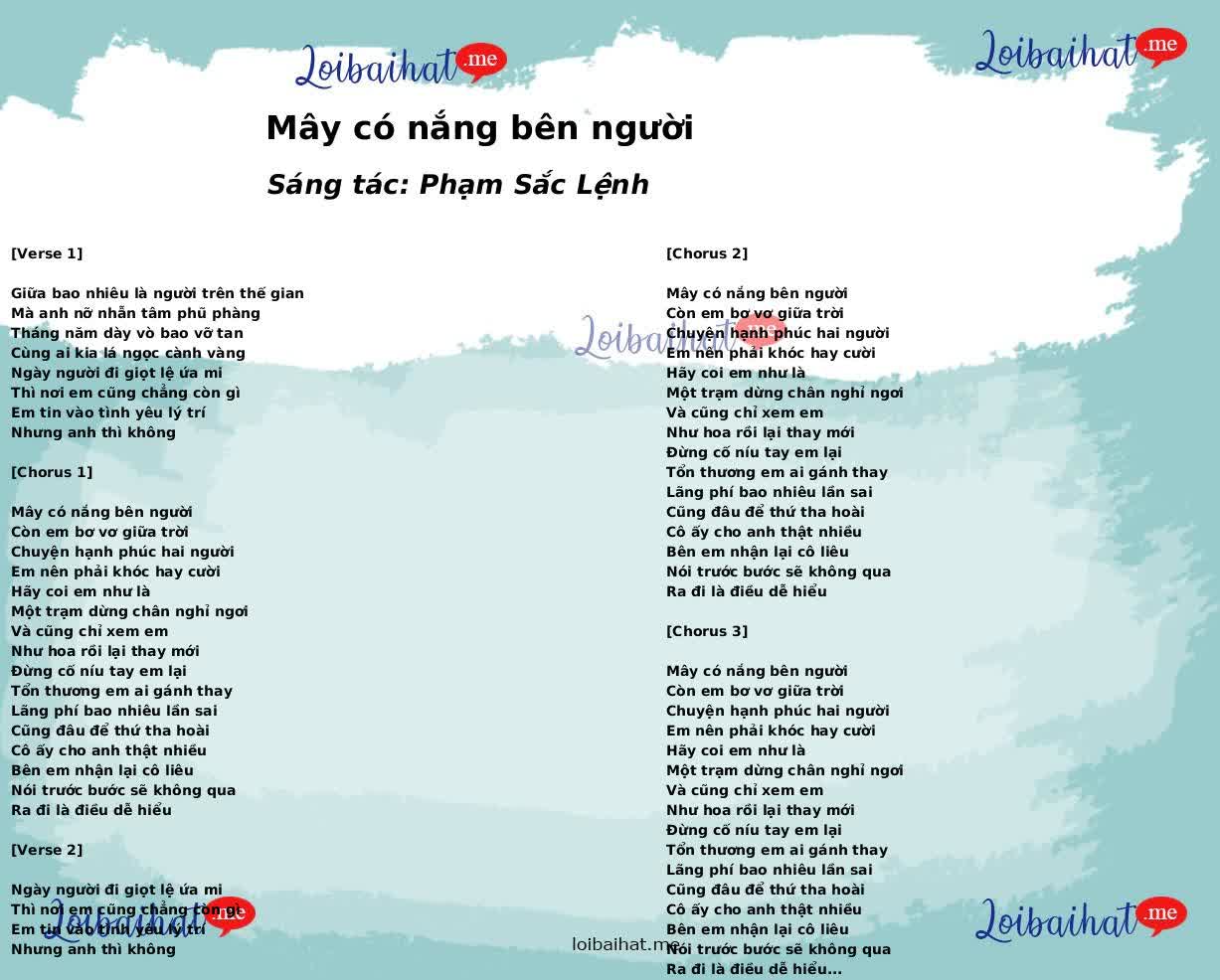 Mây có nắng bên người