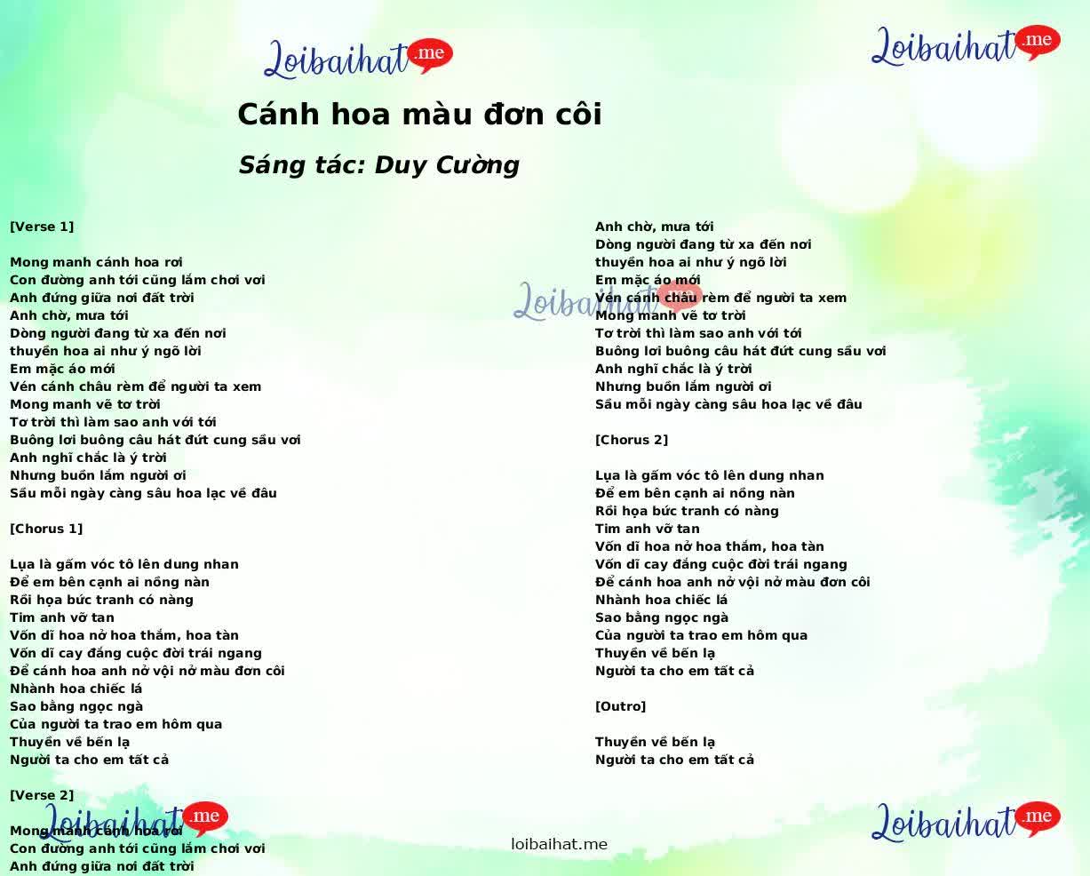 Cánh hoa màu đơn côi