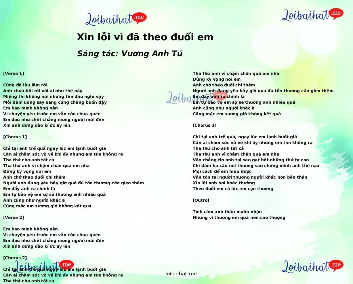 Xin lỗi vì đã theo đuổi em