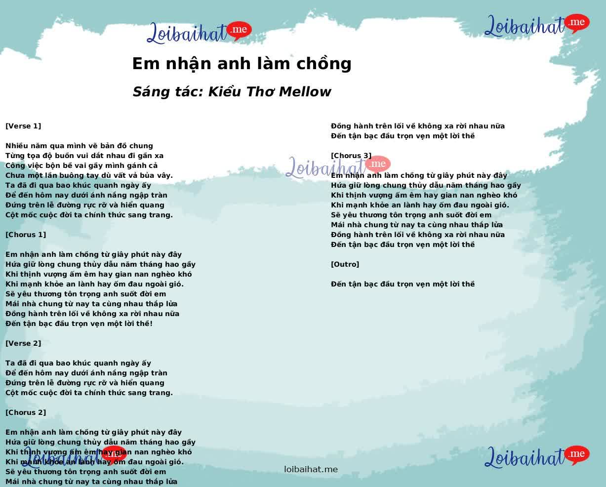 Em nhận anh làm chồng