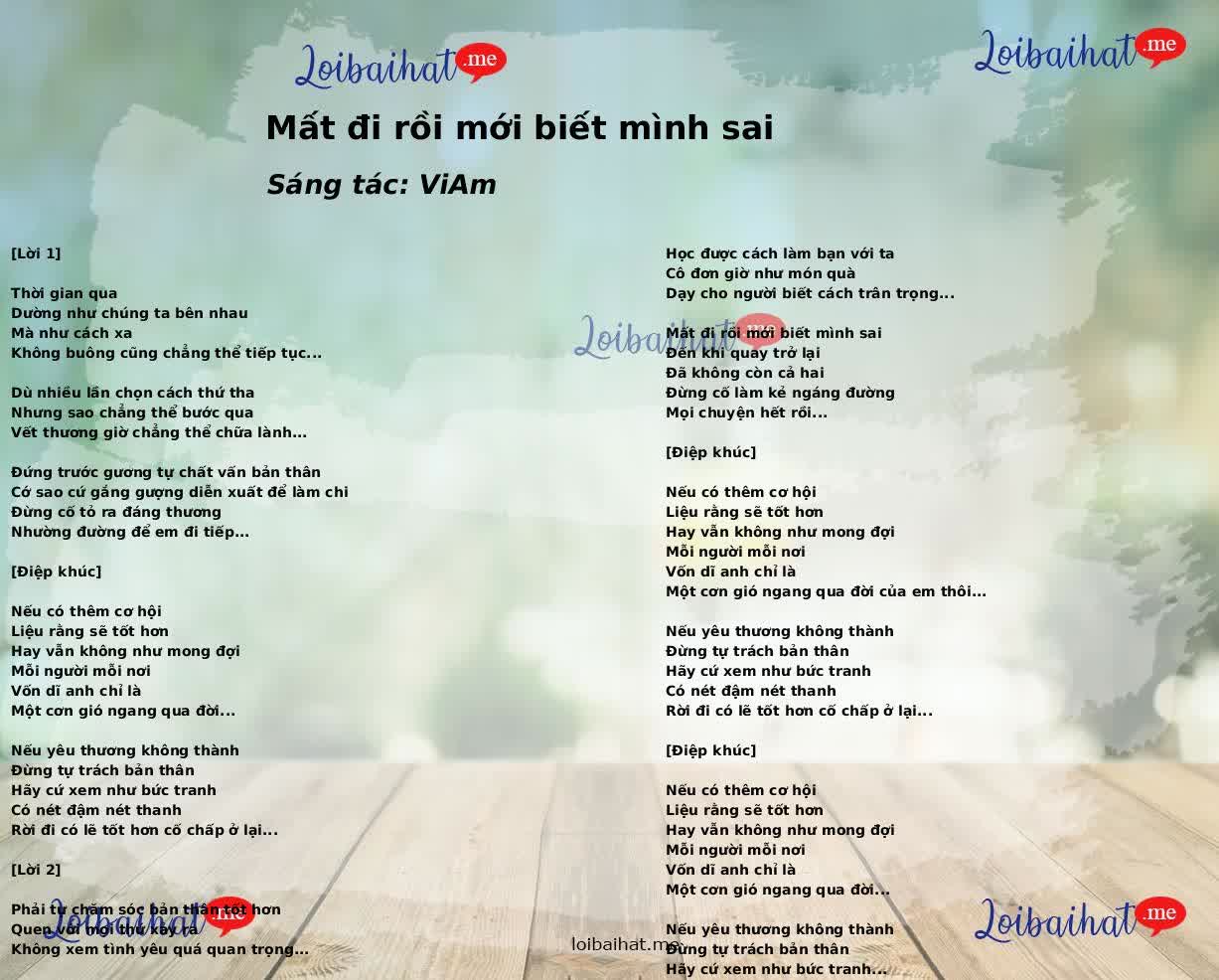 Mất đi rồi mới biết mình sai