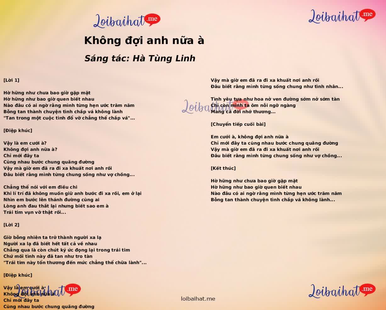 Không đợi anh nữa à