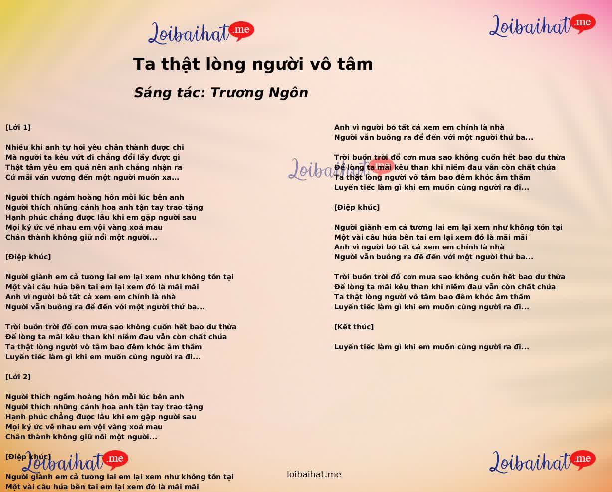 Ta thật lòng người vô tâm