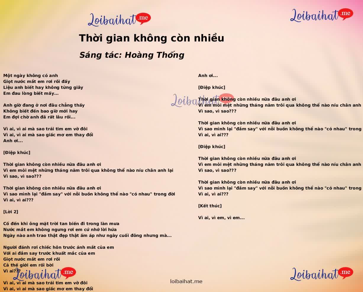 Thời gian không còn nhiều