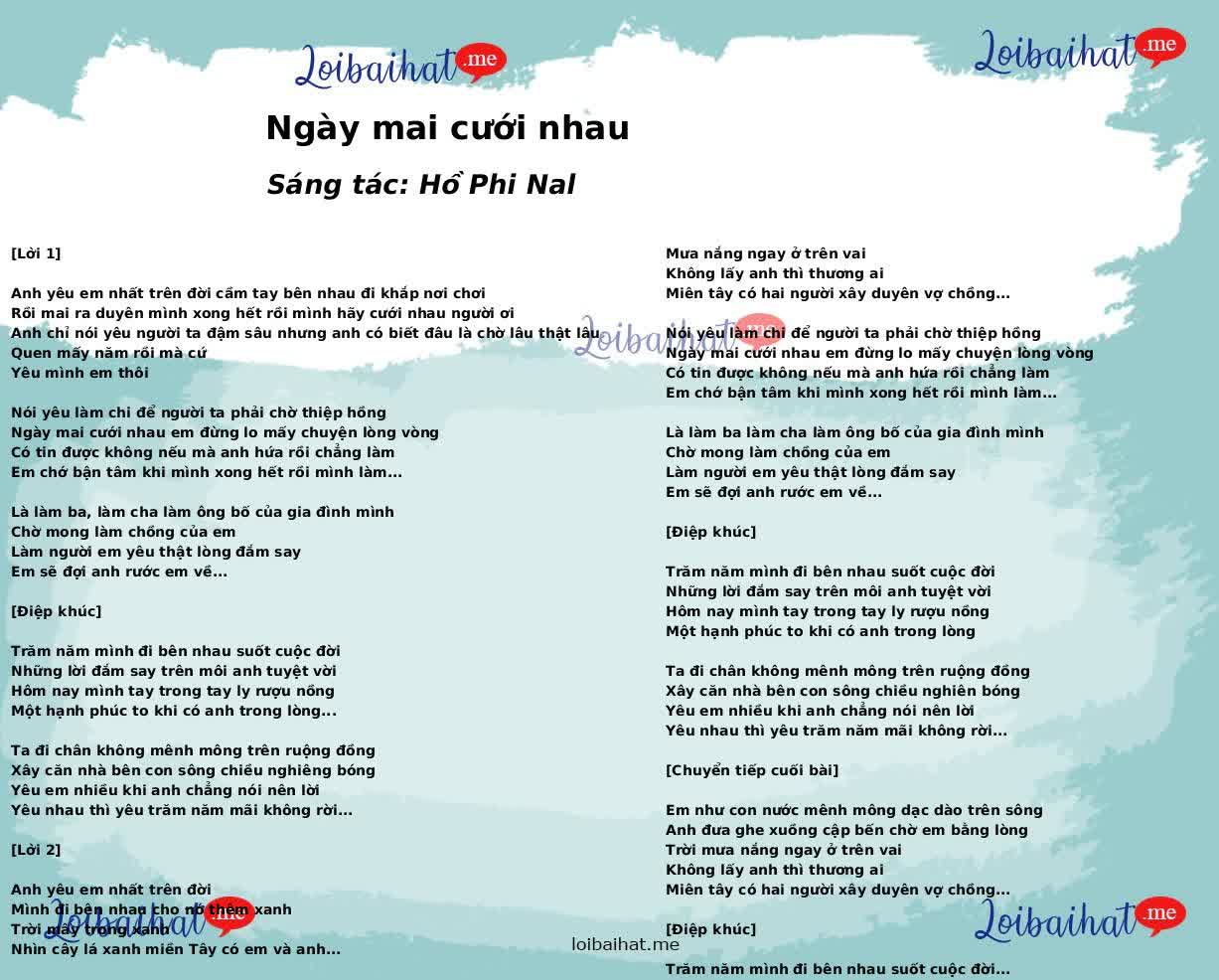 Ngày mai cưới nhau