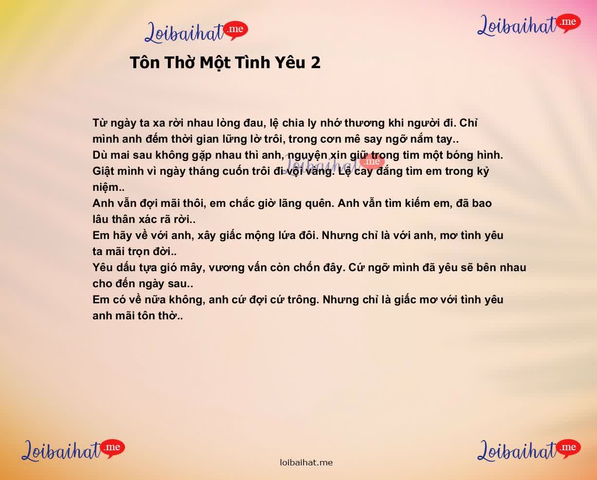 Tôn Thờ Một Tình Yêu 2